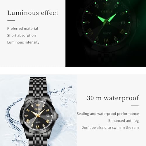 Image of OLEVS Analog Couple Watch Night Light Waterproof Stainless Steel Quartz Watch Men's and Women's Calendar Date Window Leisure Wedding Romantic Double Watch