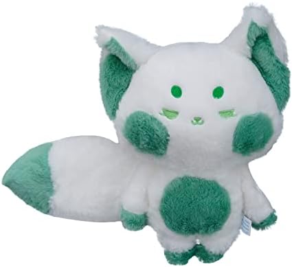 XIUMON Kawaii Fox Plush Doll, Fox Stuffed Animal, Premium Plush Fabric and PP Cotton Filling, Great for Home Decor and as a Gift Idea for Children and Friends (White Green)