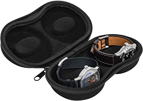 Watchpod Double Watch Travel Case Storage Holder Box For 2 Watches | Dual Tough Portable Protection W/Zipper Fits All Wristwatches & Smart Watches Up To 50Mm (Black) #TOP5