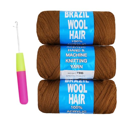 3 Roll Gold Brazilian Wool Hair Yarn for Jumbo Braids Braiding Hair for Soft Faux Locs Goddess Locs Hair Extension Senegalese Twist Crochet Hair for Black Women (Gold, 3Roll)