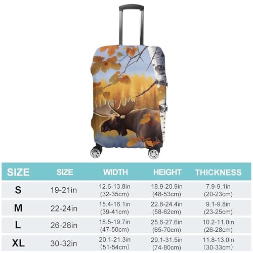 Travel Luggage Cover Elastic Suitcase Protector Anti-Scratch Washable Fall Birch Leaves Elk Luggage Sleeve Tsa Approved Carry on Covers Baggage Cover Fits 18-32 Inch Luggages2