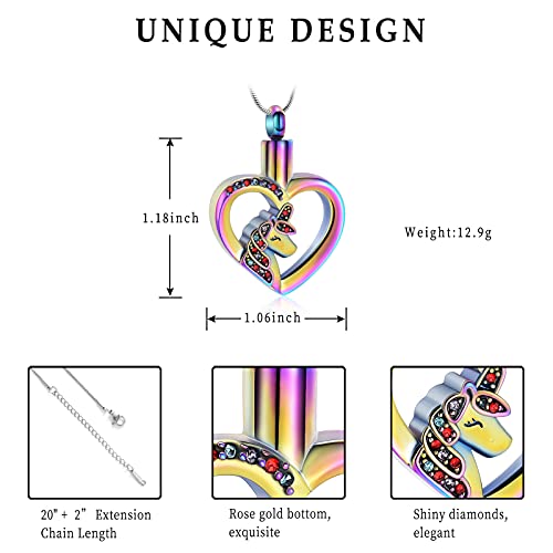 Cremation Jewelry 12 Crystal Birthstone Stainless Steel Unicorn with Heart Charm Pendant Necklace Cremation Urns Jewelry Ashes Keepsake2