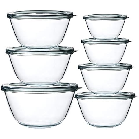 M MCIRCO Glass Salad Bowls with Lids-14-Piece Set, Salad Bowls with BPA- Free Lids, Space Saving Nesting Bowls - for Meal Prep, Food Storage, Serving Bowls -Glass bowl For Cooking, Baking Cover