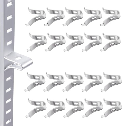 Adjustable Cabinet Shelf Bracket Clips, Metal Shelf Bracket Clips, Shelf Pegs, Shelf Support Pins, Pilaster Shelf Support Clip for Metal Shelving (20, Silver)