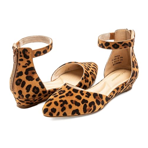 Image of Cusolemore Women Flat Shoes with Ankle Strap, Low Wedge Heel Flats for Women, Comfortable Pointed Toe Dress Shoes for Work Business Wedding