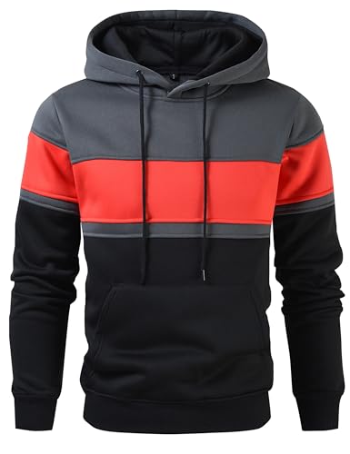 Men's Novelty Color Block Pullover Hoodie Casual Fleece Long Sleeve Hooded Sweatshirt