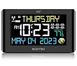 BOZYBO Digital Clock with 6 Alarm Clocks: Atomic Clock with Indoor Temperature Self Time Correction
