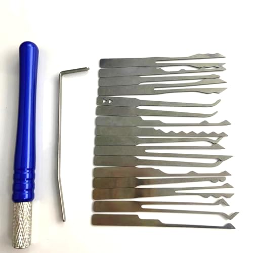 QiDAi Ferramentas de seleção de fechaduras de aço inoxidável com alça, conjunto de ganzúas para várias fechaduras, adequado para iniciantes, serralheiros e família (C (17 peças)