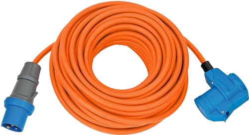 Brennenstuhl Camping CEE-Verlängerungskabel mit CEE-Stecker und Winkelkupplung inkl. Schutzkontakt-Kombisteckdose (25m Kabel in orange, 230V/16A, Einsatz im Außenbereich, Made in Germany)