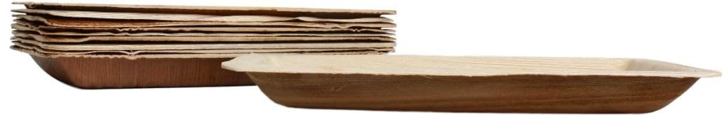 KOKA Oka Palmblatt Desechable Placa Reckteckig Respetuoso del Medio Ambiente Platos Desechables Compostables - Natural, 15x25cm (100 Stück)