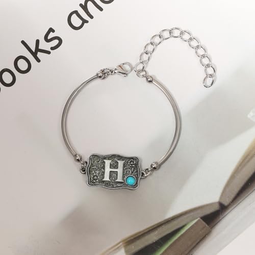 Image of Belt Buckle Bracelet Initial Letter A-Z Bracelets Western Cow Tag Bracelet Belt Buckle Necklace Western Style Initial Letter Pendant Necklace