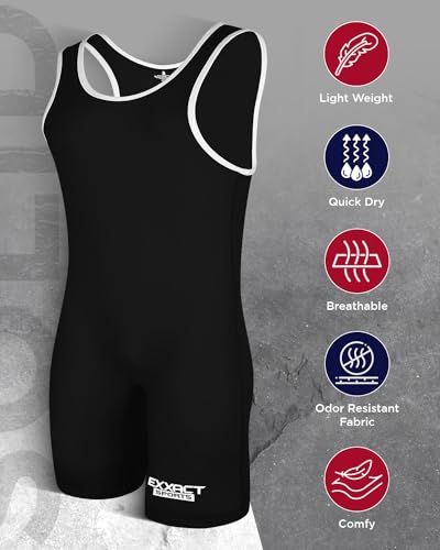 Exxact Sports Plain Wrestling Singlet, Powerlifting Singlet Youth Wrestling Singlet Men for Training and Weightlifting Uniform - (Black, Youth Small) - Thumbnail 5