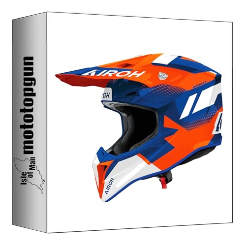 Casque moto tout-terrain Airoh Wraaap Orange et Bleu en taille XXL