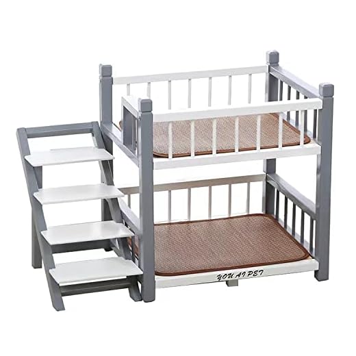 SHCNSJC Dog Bunk Bed for Small Dogs Medium Pet Wooden Frame Double Buddy Beds with Stairs Raised Perch Dog Cat Steps (Medium, Grey)