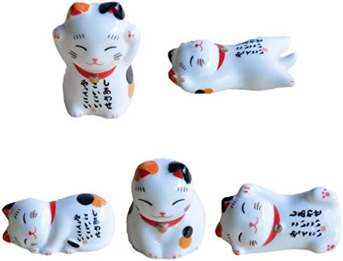 Exceart 5pcs Chopsticks Rests Ceramic Dinner Spoon Stand Lucky Cat Fork Holder Rack Chopsticks Utensil Cutlery Stand