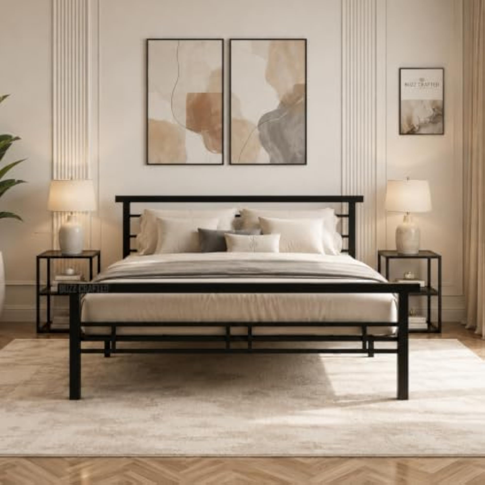 Queen Size Metal Bed Frame with Under Storage Space, Heavy Duty Design