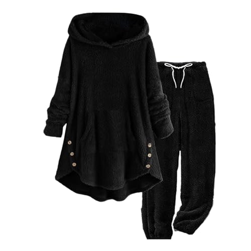 Generisch Pijama para mujer de invierno, mullido, de forro polar, cálido, elegante, de 2 piezas, ropa de salón cálida para mujer, conjunto de peluche, pijama de dos piezas, #181, XXL