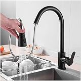 Miscelatori per lavello da cucina ADITAM Miscelatore per lavello nero, rubinetto da cucina estraibile, rubinetti per miscelatore da cucina con rotazione a 360 gradi, rubinetto da cucina monocomando