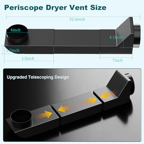 Upgraded UD48S 4" Telescoping Dryer Vent Kit, 17.7-29.5" Stainless Steel Adjustable Dryer Vent, 90° Inlet Straight Outlet Periscope Dryer Vent for Tight Space Slim Flat Exhaust Duct Connector Kit by Popbee - Image 3
