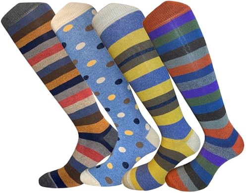 Set of 4 Pairs of Men's Knee High Cotton Socks, Soft and Stylish - Made in Italy One Size (US, Numeric, 7.5, 12, Regular, Regular, Combination 4)