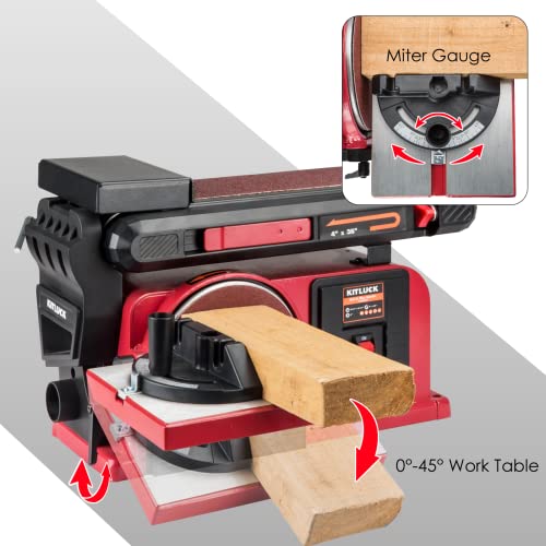 Kitluck Belt Disc Sander Combo, 5.2A Bench Belt Sander With 4" X 36" Belt And 6" Disc, With 2Pcs Replaceable Sandpaper, Steel Base, Benchtop Belt Disc Sander For Woodworking And Metal Working #TOP3