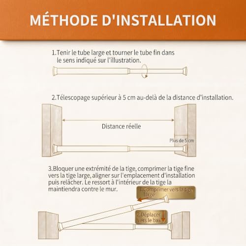 Tringle douche télescopique 80-183 cm sans perçage Honeyes