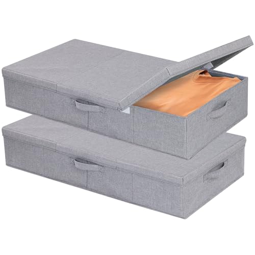 YheenLf 2 Pezzi Scatole Sotto letto Contenitore, Organizer per Armadio, Contenitori Vestiti Salvaspazio, per Lenzuola, Trapunte, Scarpe, Grigio, 80×40×15cm