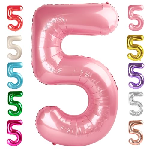 Image of 5 Balloon Numbers Birthday Decorations, 40In Pearl Pink Balloons for Party | Eye-catching Appearance, Perfect Decorative Centerpieces, Convenient Self-sealing Structure, Widely for Various Occasions