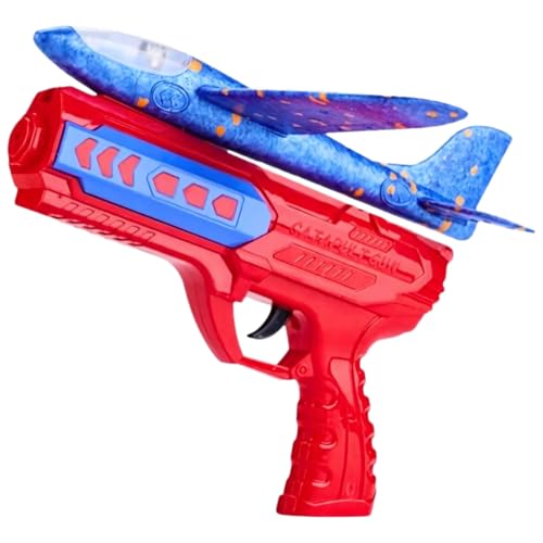 Avião Planador com LED, Estrutura em Isopor Flexível, com Lançador, Brinquedo Aeromodelo que Voa de