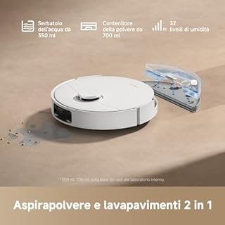 DREAME D20 Robot Aspirapolvere, Aspirazione 13.000 Pa, Doppia Spazzola Antigroviglio, Navigazione LDS, Aspirapolvere e Lavapavimenti 2 in 1, Pavimenti e Tappeti e Moquette,Batteria da 5.200 mAh,Bianco