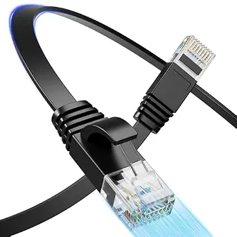 Cat 6 Flat Ethernet Cable 15 FT, UTP 10Gbps High-Speed, Pure Copper, Black