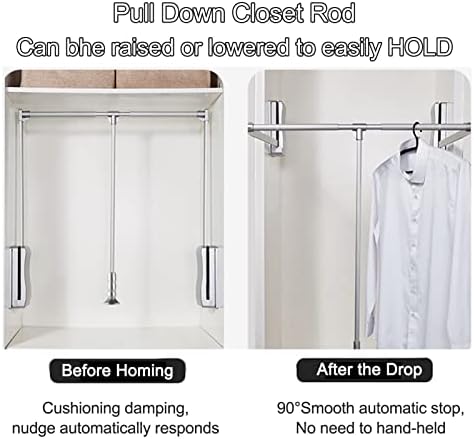 Adjustable Pull-Down Wardrobe Rail - Side-Mounted Closet Rod 21-47 Inch, Retractable Cabinet Hanger Lift System, Silver Storage Organizer (550-660mm)