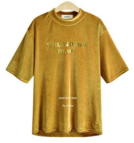 T-shirt demi-manches en daim de soie doré jaune XL anti-transpiration