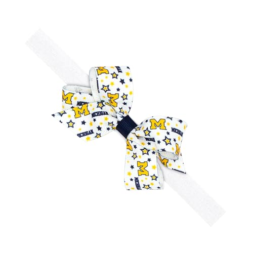 Divine Creations, Girls' Signature Collegiate Logo Print Grosgrain Mini Hair Bow on Elastic Baby Band, One Size, Michigan Wolverines