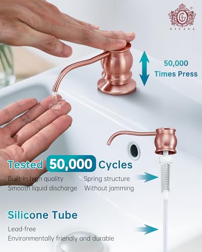 Image of Brass Kitchen Soap Dispenser, Red Copper in Sink Liquid Dish Soap Dispenser with High Capacity 500ML (17oz) ABS Bottle, Under Sink Hand Metal Dispenser Pump
