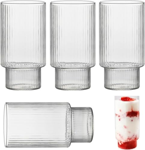 Generisch Une pièce de verre strié, esthétique empilable, 280 ou 380 ml, verre long drink, style origami, tasse en verre idéale pour les cocktails, le café glacé, les fêtes, le café (1, 380 ml)