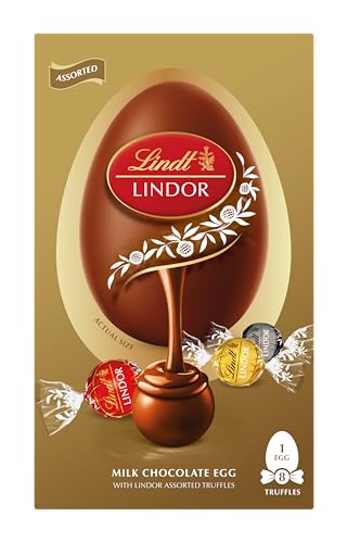 Lindt Lindor Assorted Chocolate Easter Egg 260g – Milk Dark and White Chocolate Truffles with a Smooth Melting Filling – Ideal for Easter Gifting – Easter, gift
