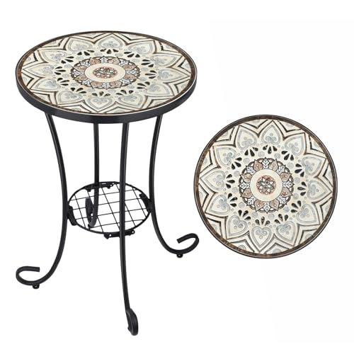VCUTEKA-Outdoor-Side-Table-Mosaic-Patio-Table-Accent-Table-Mosaic-Tile-Top-Metal-Frame-Small-End-Table-Porch-Beach-Patio-Garden-Balcony-Brown-14 VCUTEKA Outdoor Side Table Mosaic Patio Table Accent Table Mosaic Tile Top Metal Frame Small End Table Porch Beach Patio Garden Balcony Brown 14