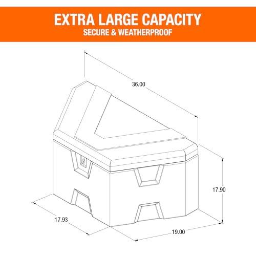 Image of Buyers Products 1701679 White Poly Trailer Tongue Box, 18 x 19 x 36 Inch, Made in the USA, Trailer Tongue Tool Box For Storage And Organization, Trailer Storage Box