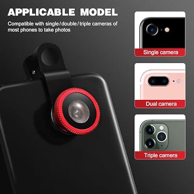 External Lens for Mobile Phone 3-in-1 Fisheye Macro Wide Angle Lens with Clip Aluminum Alloy Compatible with iPhone and Smartphones
