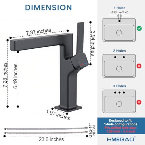 HMEGAO Grey Bathroom Sink Waterfall Faucet, Solid Brass Single Handle Mixer Tap, Lavatory Vanity Sink Faucet with 2 Supply Lines for Restroom Guestroom RV Sink Vanity by HMEGAO - Used condition - Image 2