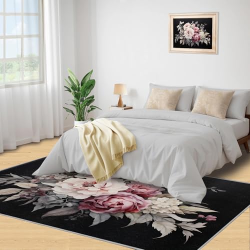 Tapete decorativo floral 4x6ft negro y blanco miniatura 4