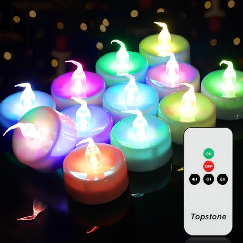 Image of Topstone Color Changing Led Tealight Candles with Remote Control and Timer,Battery Operated Flameless Candle, Votive Candles,Electric Tea Candles for Party,for Indoor Decoration,Pack of 12
