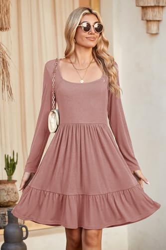 Image of Newshows Women's 2026 Summer Casual Square Neck Ruffle A Line Beach Vacation Sundress Work Business Dress with Pockets