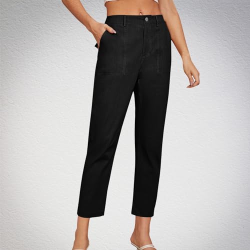 Cropped Work Pants Women High Waisted Business Casual Dress Pants Straight Ankle Length Tapered Trousers w/Pockets2