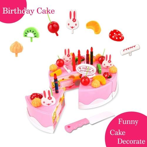 BigNoseDeer Play Birthday Cake Children's Day Gift Play Food Toy Set DIY Cutting Pretend Play Birthday Party Cake with Candles for Children Kids Classic Toy 37pcs(New Outer Package)
