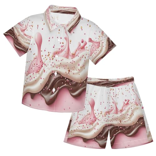 Boccsty Pink Chocolate Ice Crean Boy Summer Shorts Sets Hawaiian Toddler Boys T-Shirt & Pants 2 Pcs 3T
