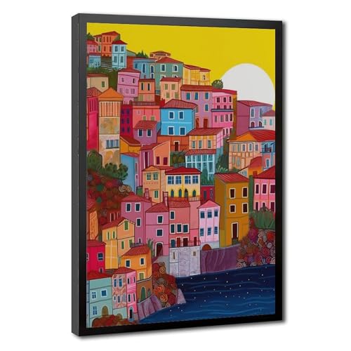 Toile architecture Cinque Terre haut de gamme - Tableau déco salon 50x76cm
