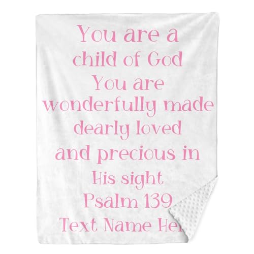 SHYESOP-ey Christian Gift for Baby Dotted Backing Plush Baptism Scripture Quote Swaddle Bible Verse Blanket for Newborn Boy Girl Christening Godchild Gift 40x50 inch (PinkText)