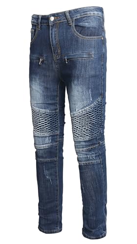 Enrica Men's Ripped Straight Slim Moto Biker Jeans, Blue Dark 878, 30